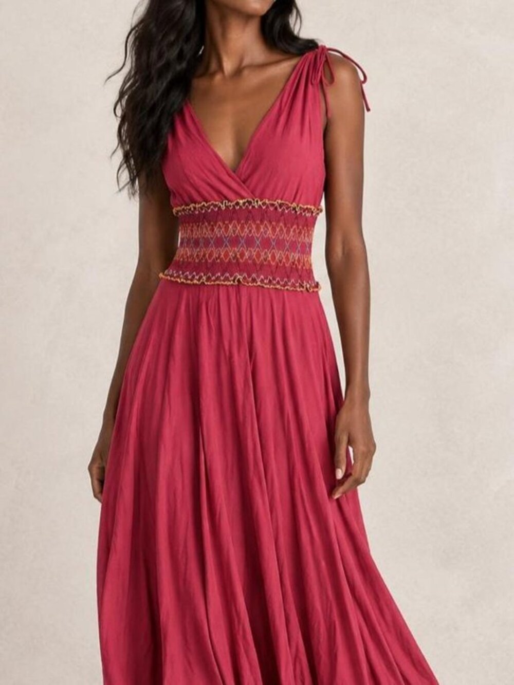 BCBGMAXAZRIA Red Smocked Waist Dress - Small
